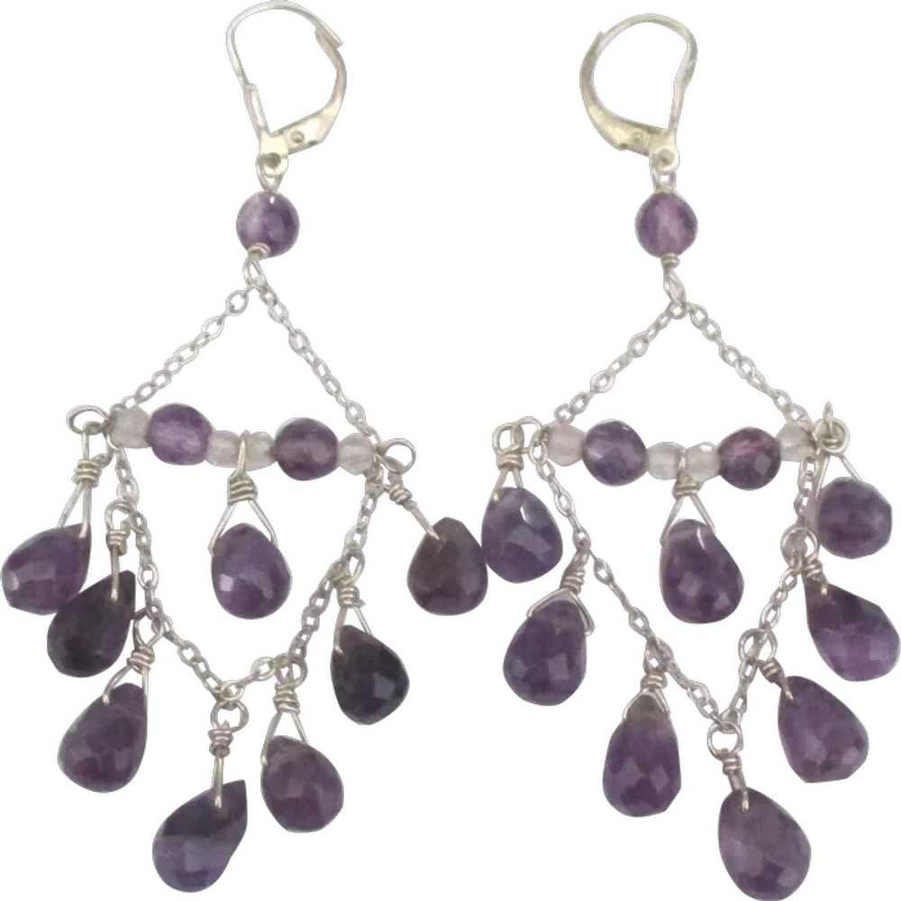 Stunning Sterling Amethyst Chandelier Lever Back … - image 1