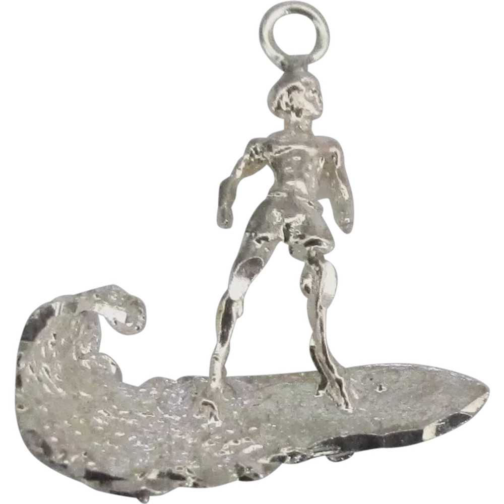 Detailed Sterling Surfer on Wave Charm - image 1