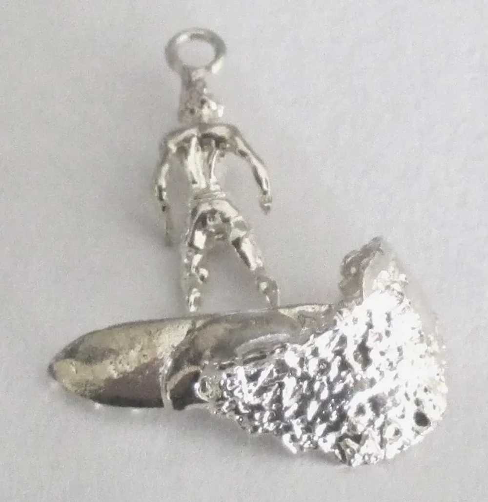 Detailed Sterling Surfer on Wave Charm - image 2