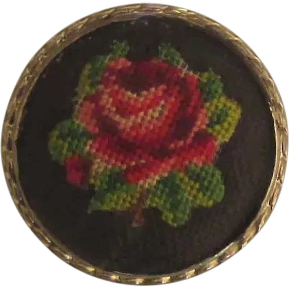Lovely Petite Point Rose Brooch - image 1