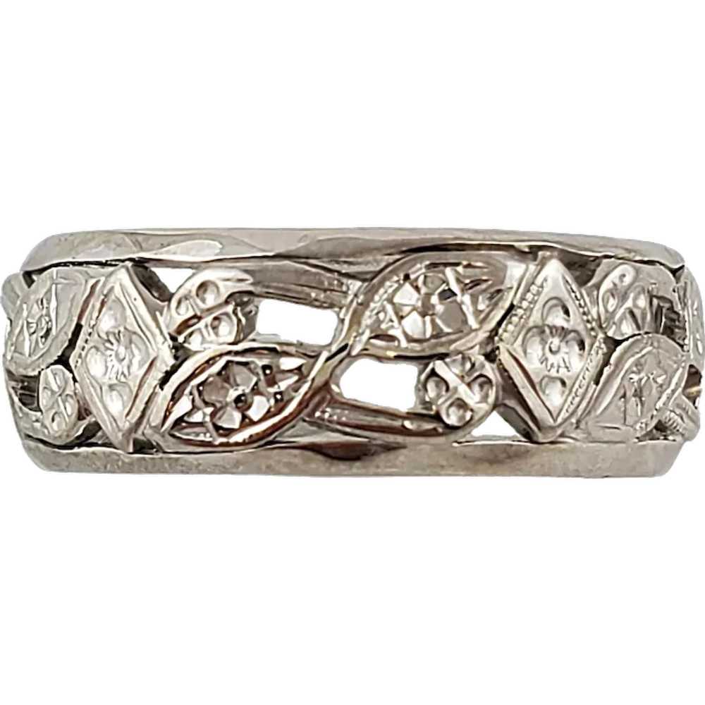 Vintage 14K White Gold Leaf & Flower Band Size 5.5 - image 1