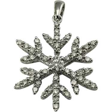 Vintage 14 Karat White Gold Diamond Snowflake Pen… - image 1