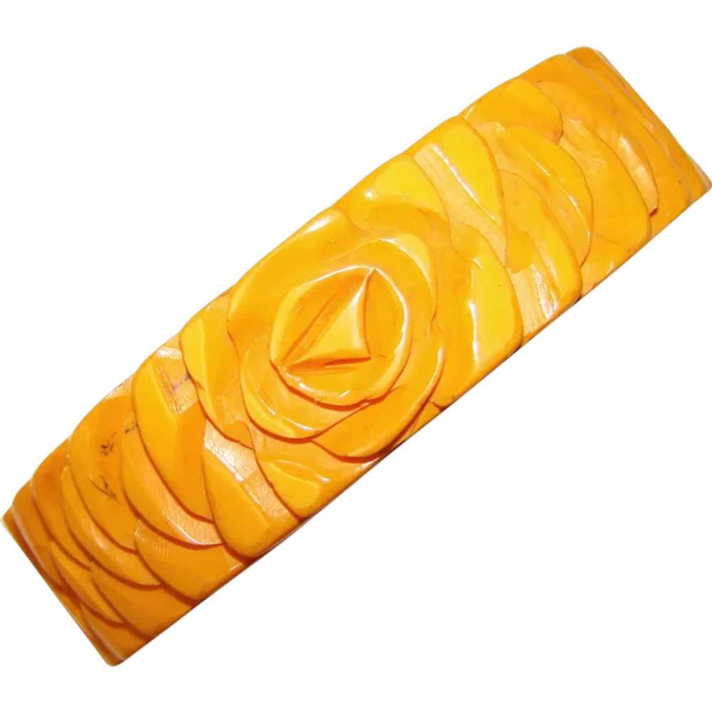 Fabulous Deeply CARVED BAKELITE Amber Color Vinta… - image 1