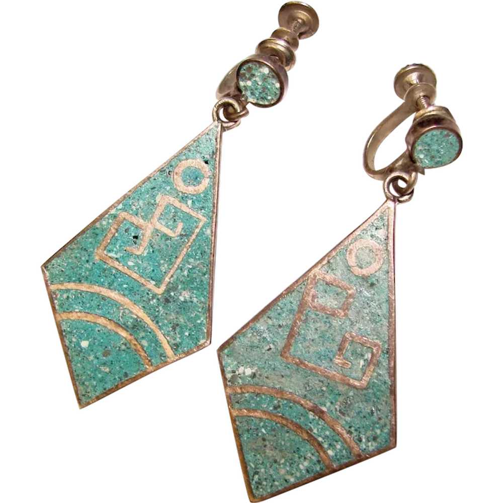 Gorgeous Mexican Sterling Inlay Vintage Earrings - image 1