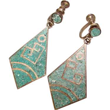 Gorgeous Mexican Sterling Inlay Vintage Earrings - image 1