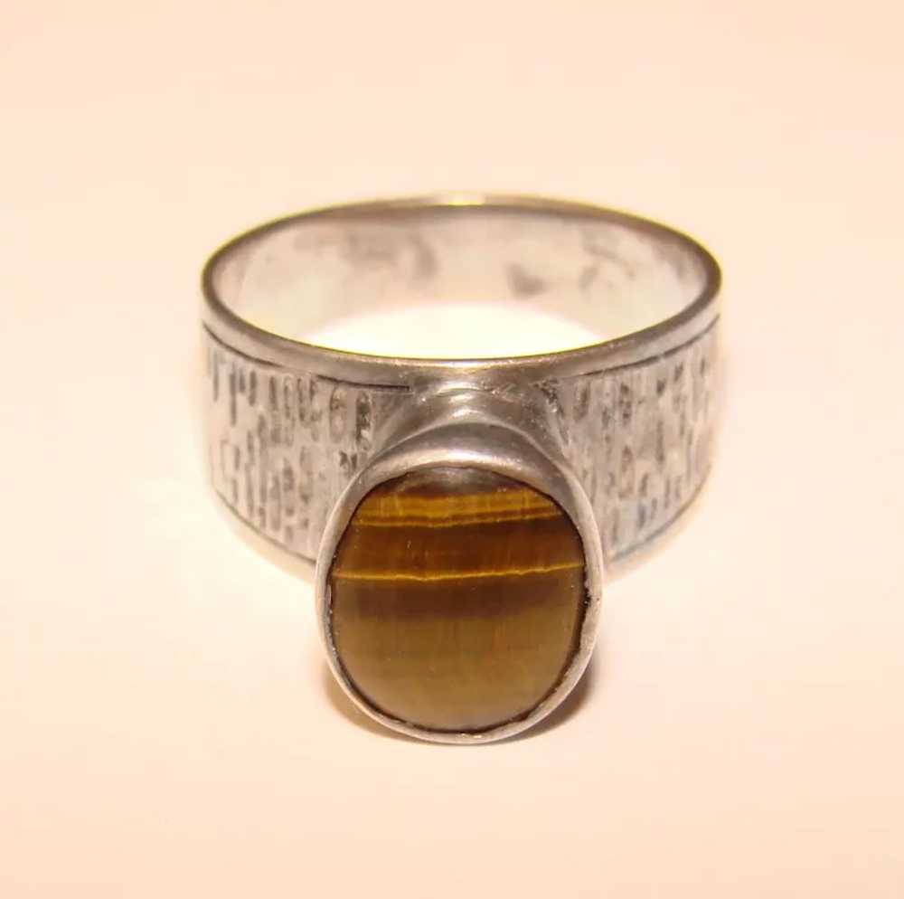 Gorgeous Sterling TIGER EYE Natural Stone Vintage… - image 2