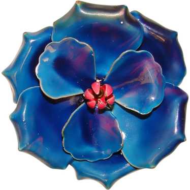 Awesome 1960s Flower Power Blue Flower Enamel Vin… - image 1