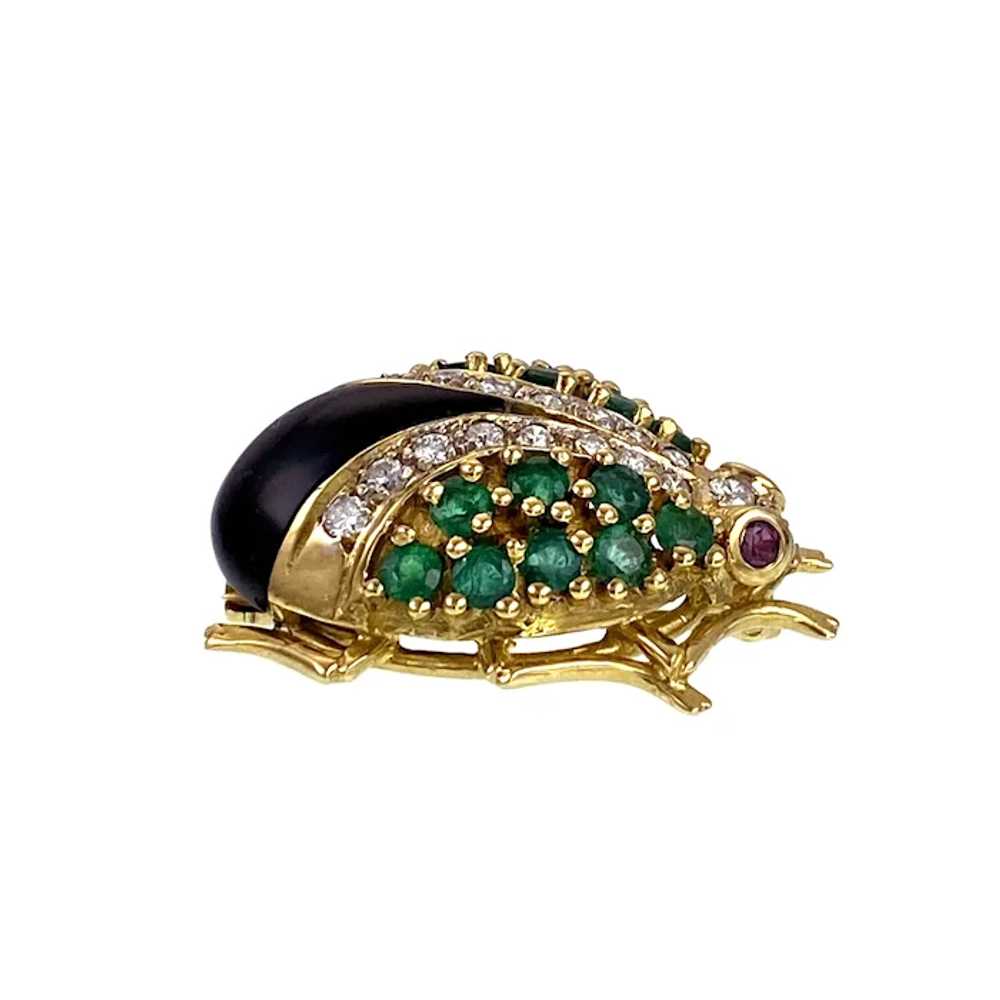 Vintage 18K, Diamond, Emerald, Ruby & Onyx Beetle… - image 2