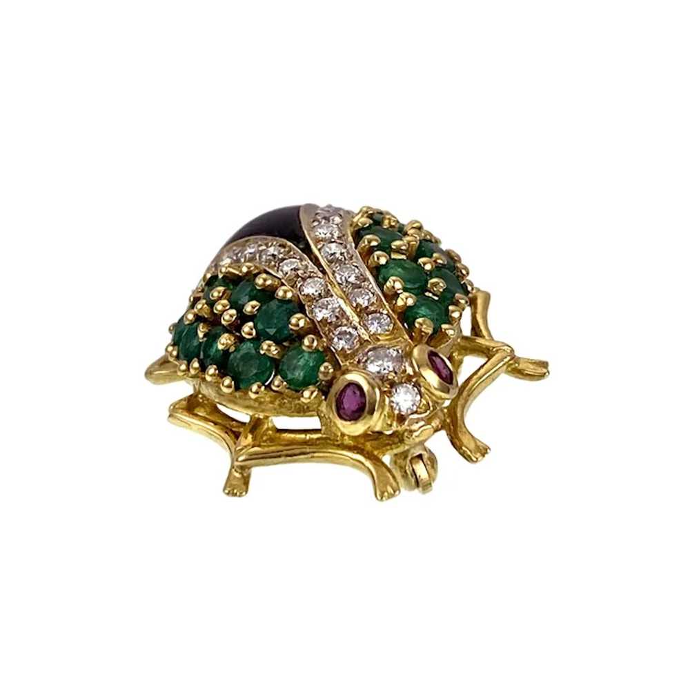 Vintage 18K, Diamond, Emerald, Ruby & Onyx Beetle… - image 4