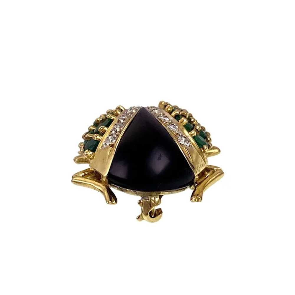 Vintage 18K, Diamond, Emerald, Ruby & Onyx Beetle… - image 6