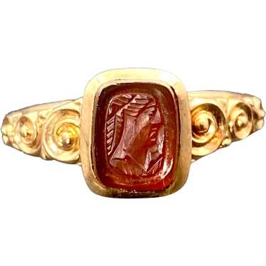 Antique 9K Intaglio Carved Carnelian Cameo Ring