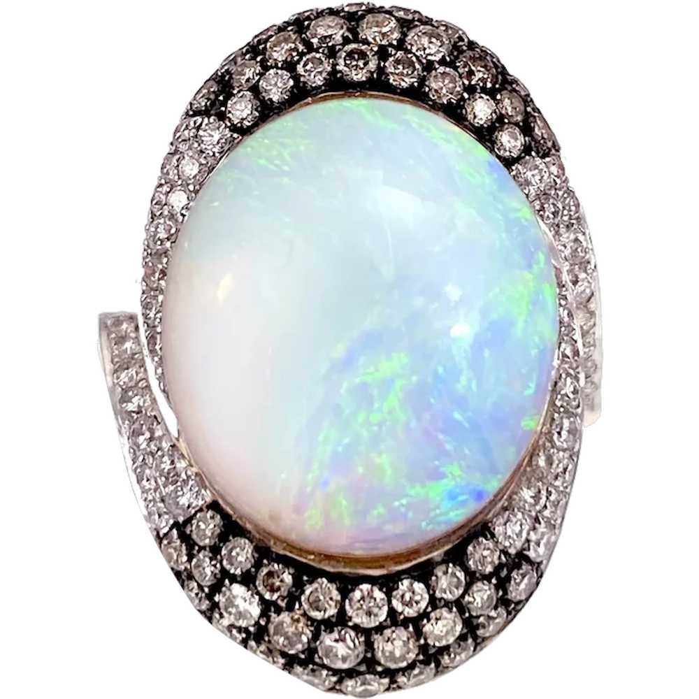 Vintage 14K, Opal & Diamond Cocktail Ring - image 1