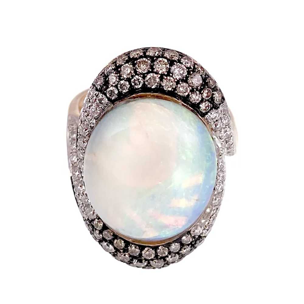 Vintage 14K, Opal & Diamond Cocktail Ring - image 2