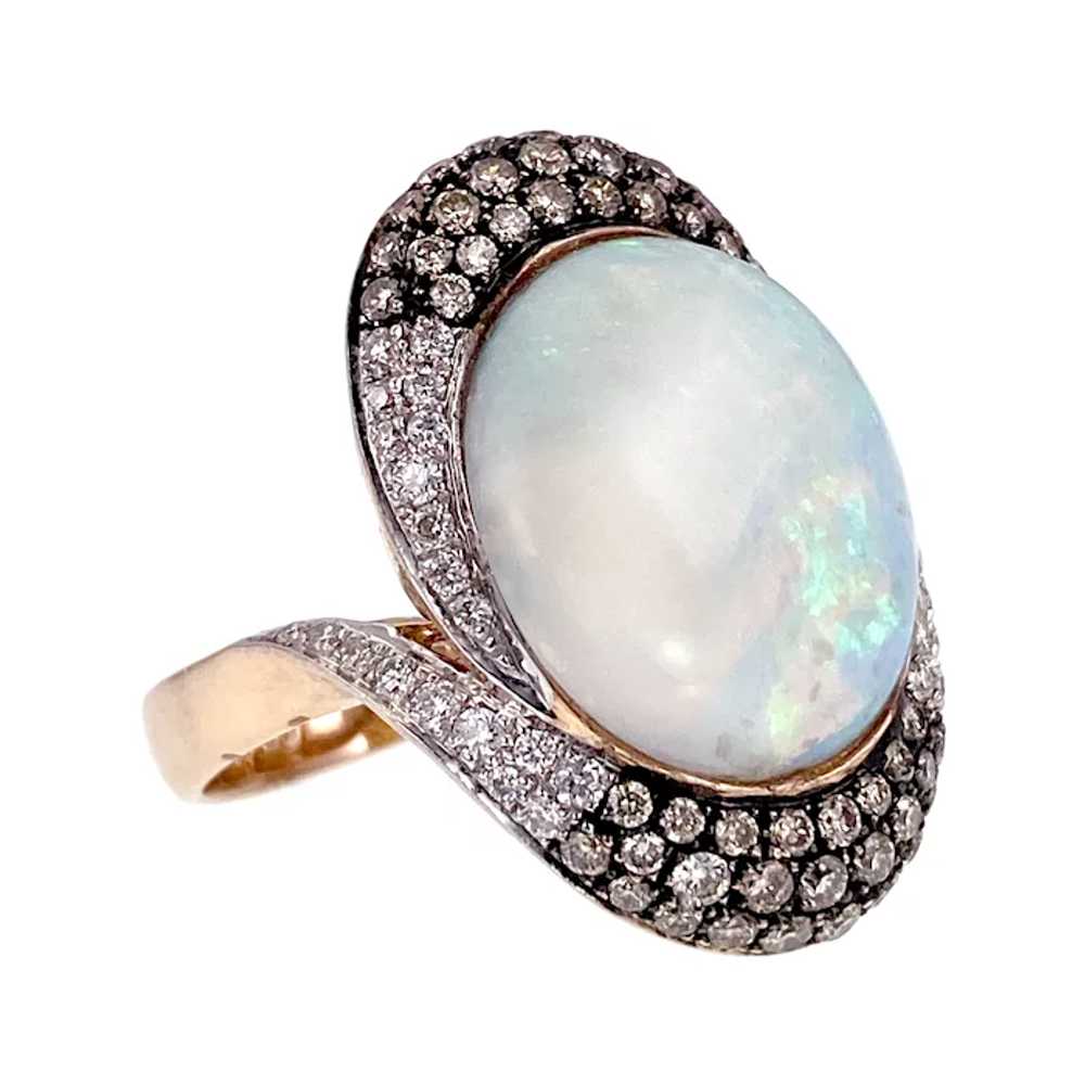 Vintage 14K, Opal & Diamond Cocktail Ring - image 3