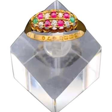 Antique 18K, Diamond, Ruby & Demantoid Ring