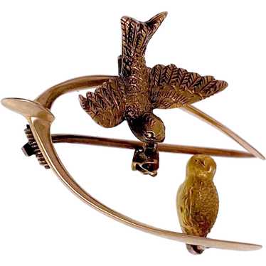 Antique 15K & Spinel Wishbone Bird Brooch - image 1