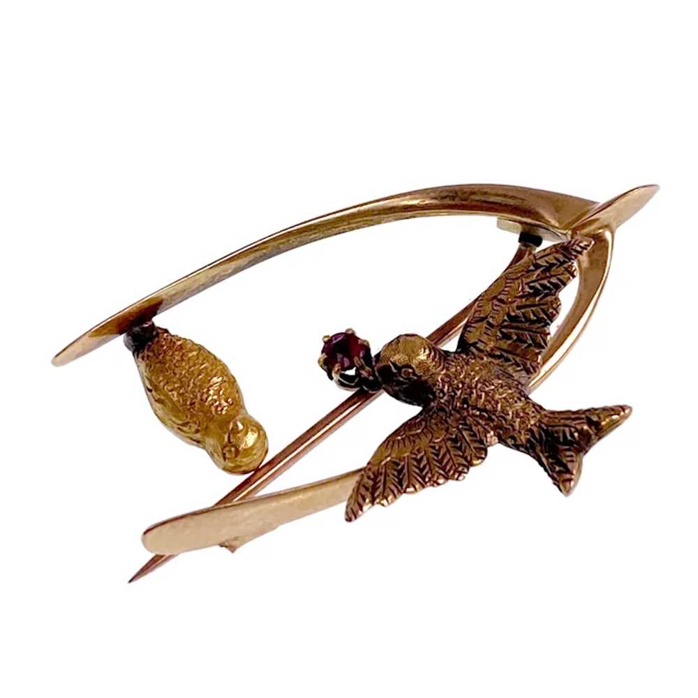 Antique 15K & Spinel Wishbone Bird Brooch - image 3