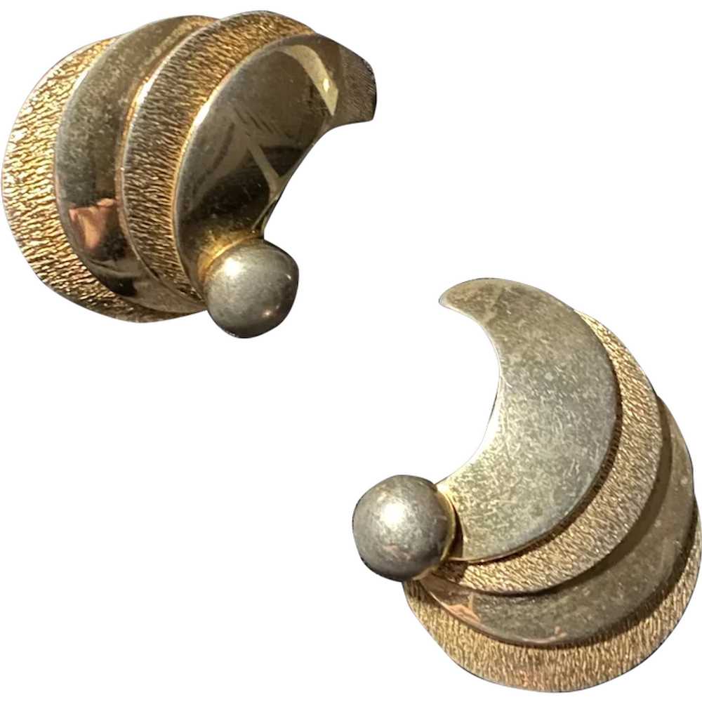 Gold Tone Crescent Moon Climber Earrings - image 1