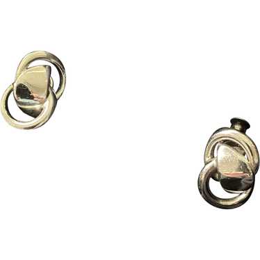 Knotted Silver Tone Screw Back Earrings - image 1