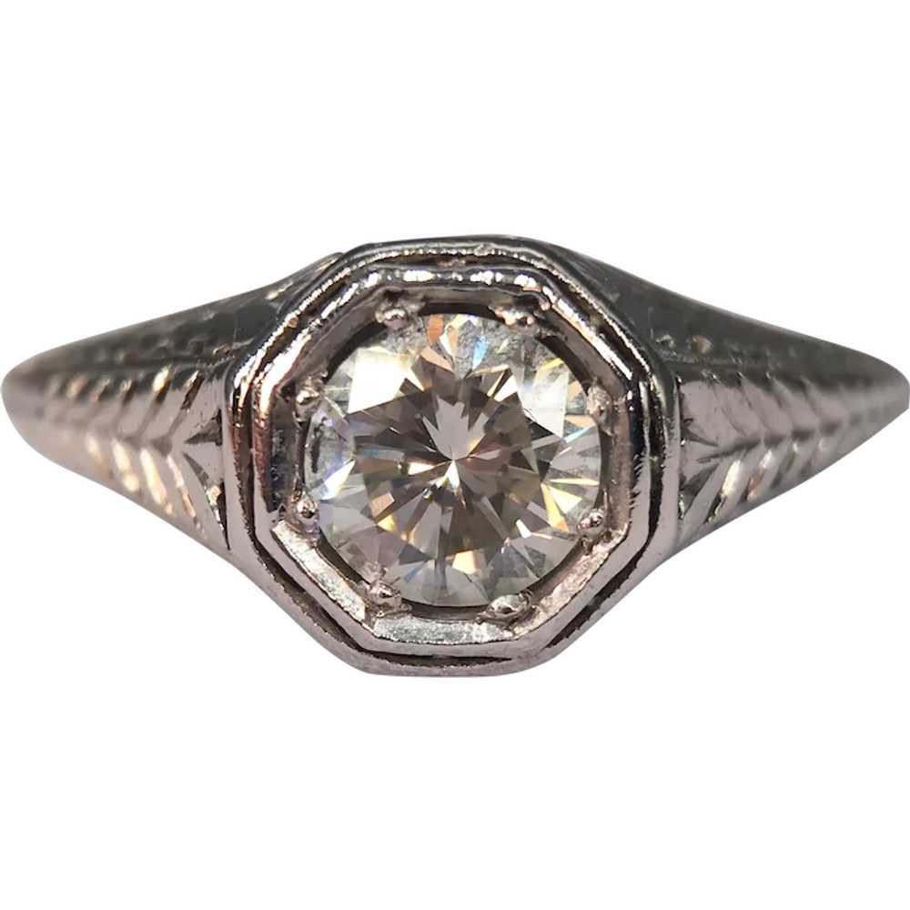Antique Platinum Art Deco Half Carat Diamond Soli… - image 1