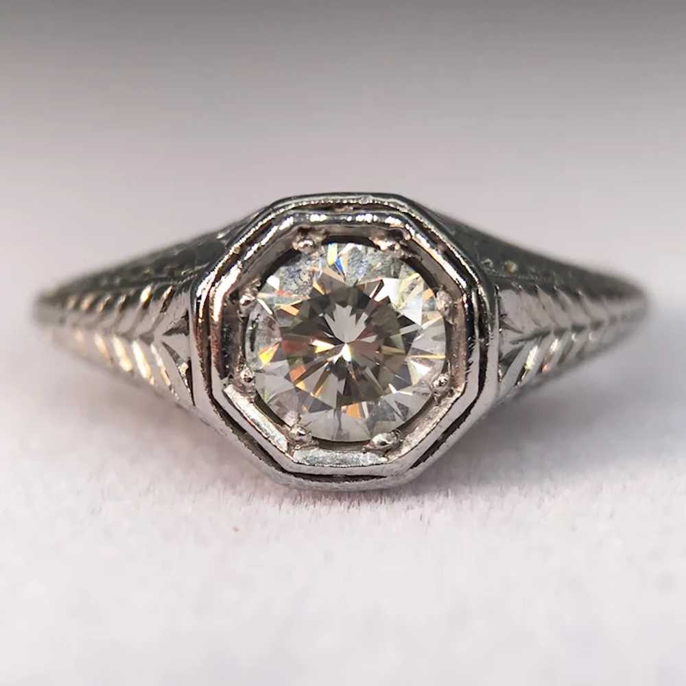 Antique Platinum Art Deco Half Carat Diamond Soli… - image 3