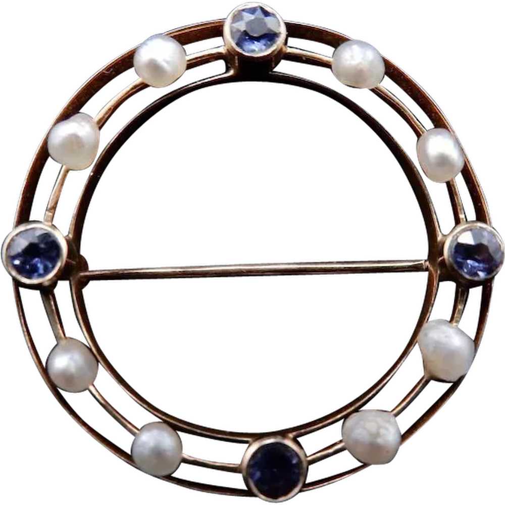 Sapphire and Seed Pearl Pin - image 1