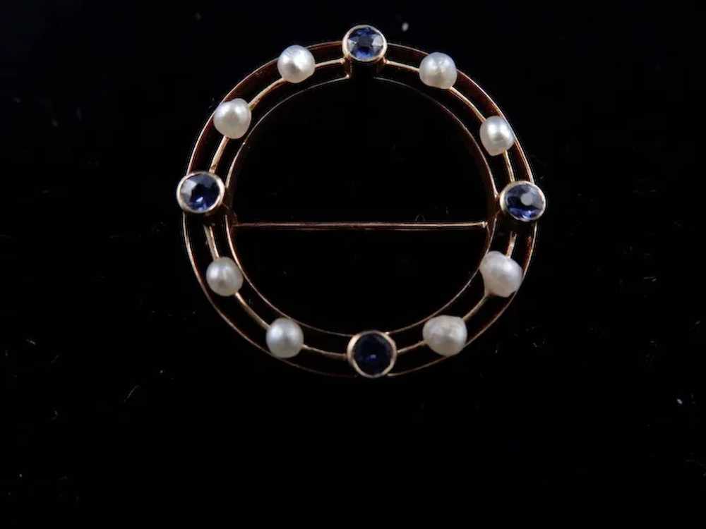 Sapphire and Seed Pearl Pin - image 3