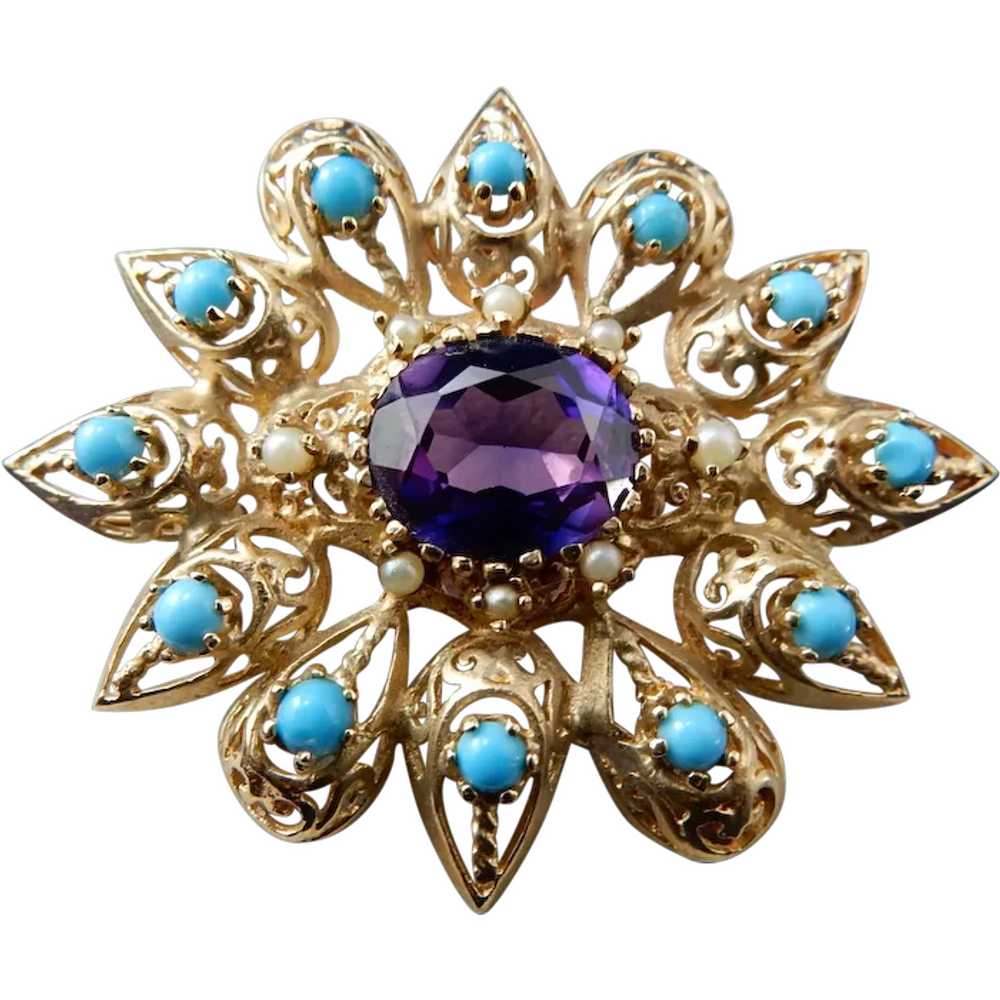 14 karat Amethyst Brooch - image 1