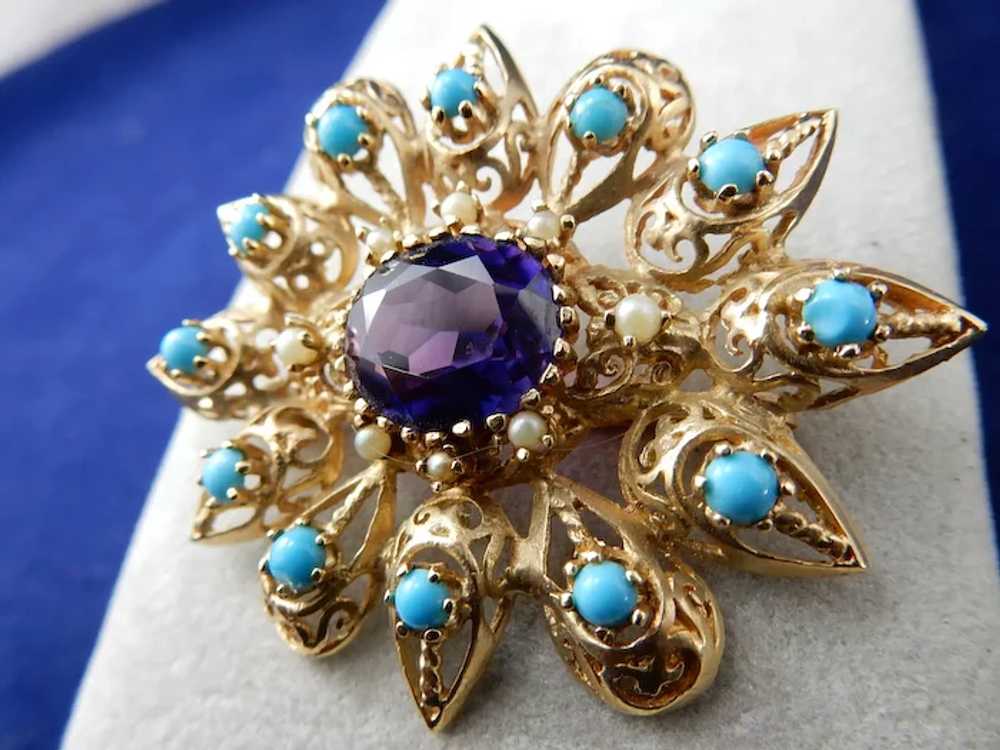 14 karat Amethyst Brooch - image 5