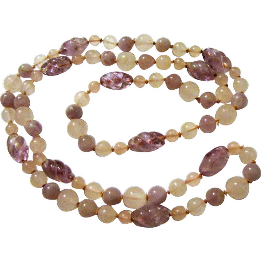 Art Deco 30" Hand Knotted Rose & Amethyst Quartz … - image 1