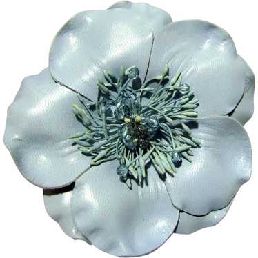 Elegant Hand Made Blue Leather Flower Pin - image 1