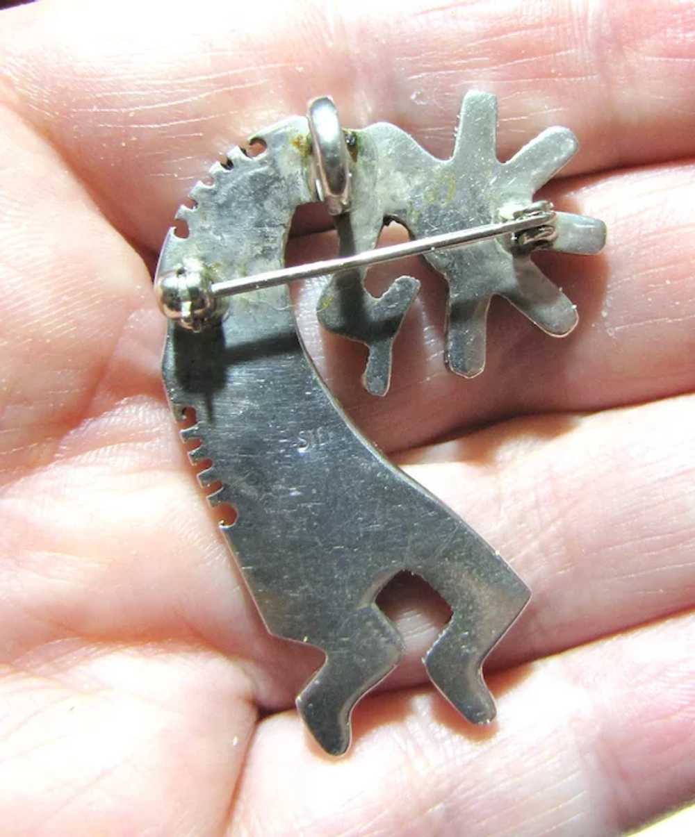 Kokopelli Sterling Pin Pendant w/ Turquoise, Moth… - image 2