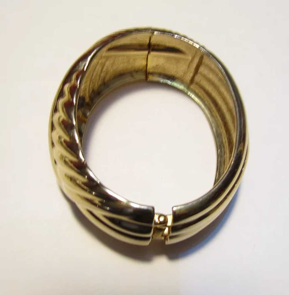 Elegant Vintage Wide Goldtone Clamper Bracelet - image 3