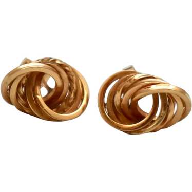 14K 1960's Emerald Knot Twist Spiral Screw Back Earrings Yellow Gold [CFQC]