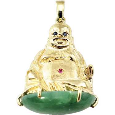 Vintage 10 Karat Yellow Gold Buddha and Jadeite P… - image 1