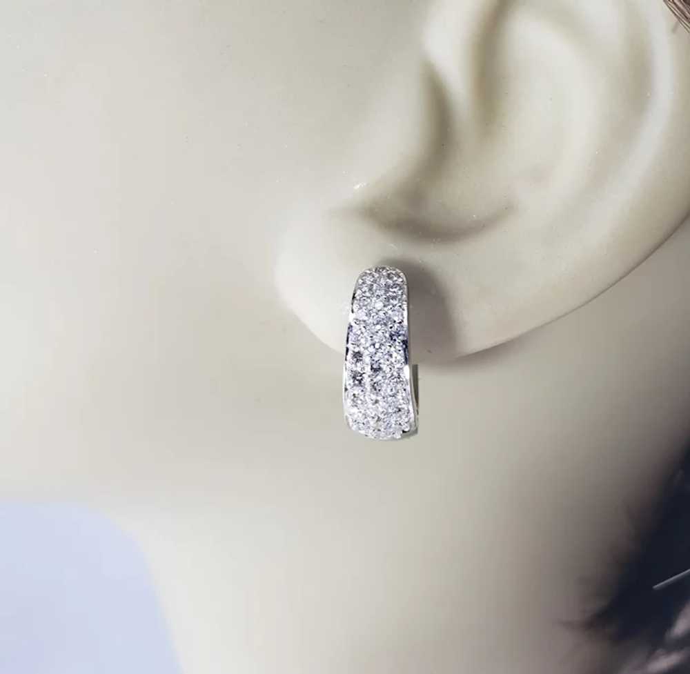 Vintage 14 Karat White Gold Diamond Hoop Earrings - image 8