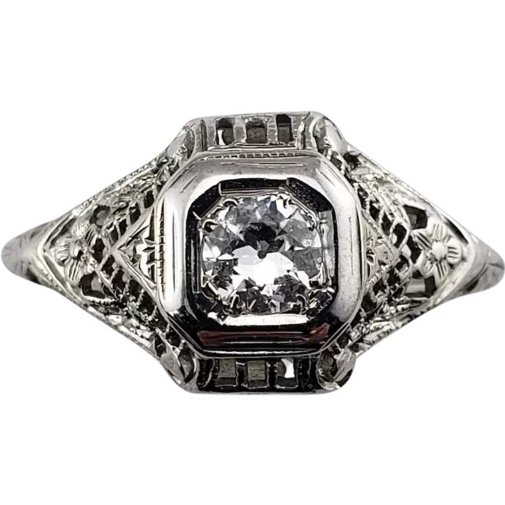 Vintage 14 Karat White Gold Filigree Diamond Ring… - image 1