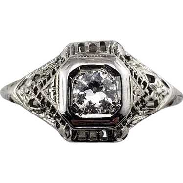 Vintage 14 Karat White Gold Filigree Diamond Ring… - image 1