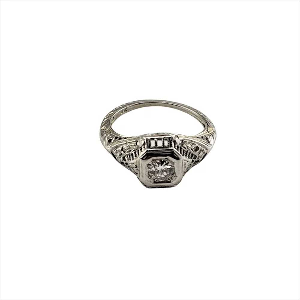 Vintage 14 Karat White Gold Filigree Diamond Ring… - image 2