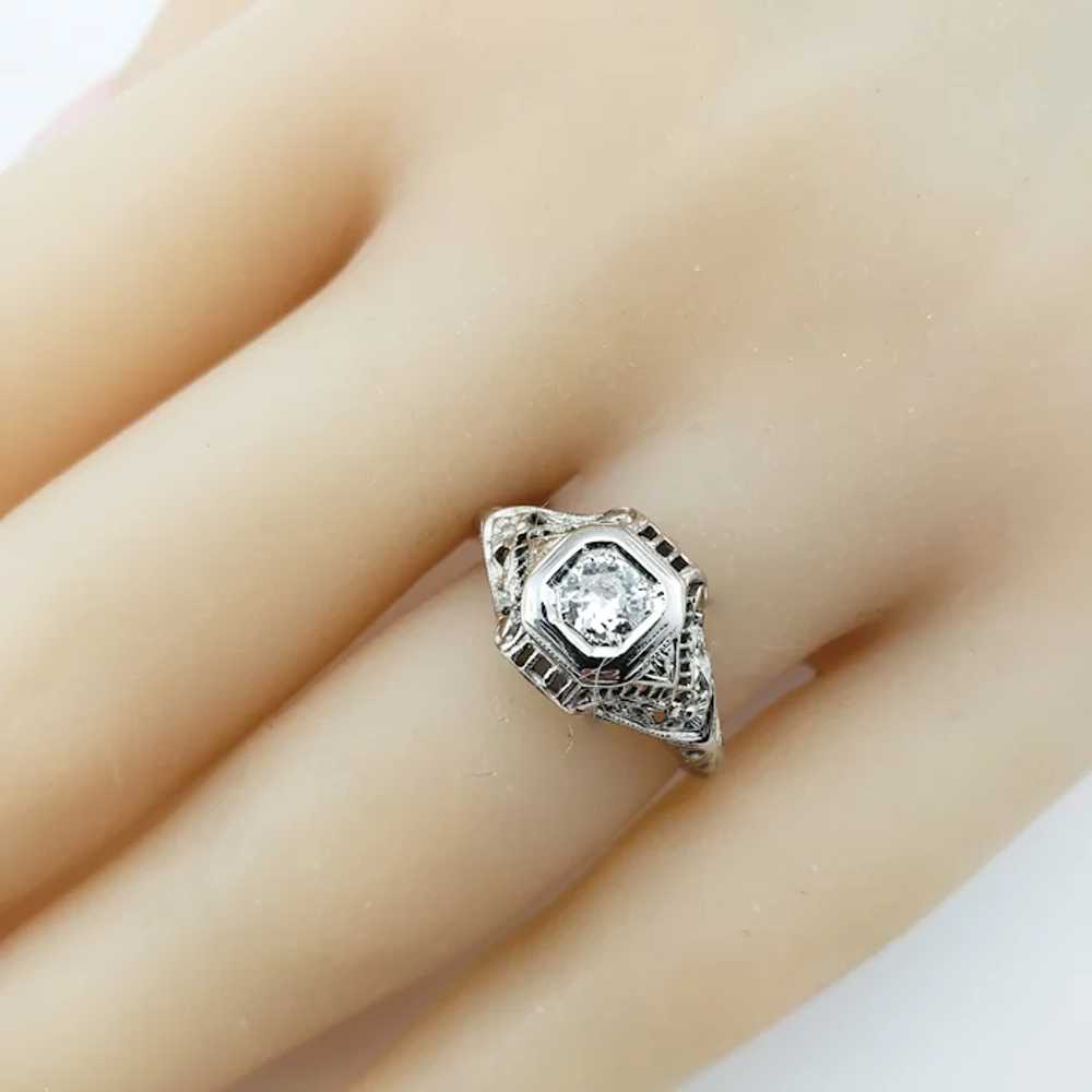 Vintage 14 Karat White Gold Filigree Diamond Ring… - image 7