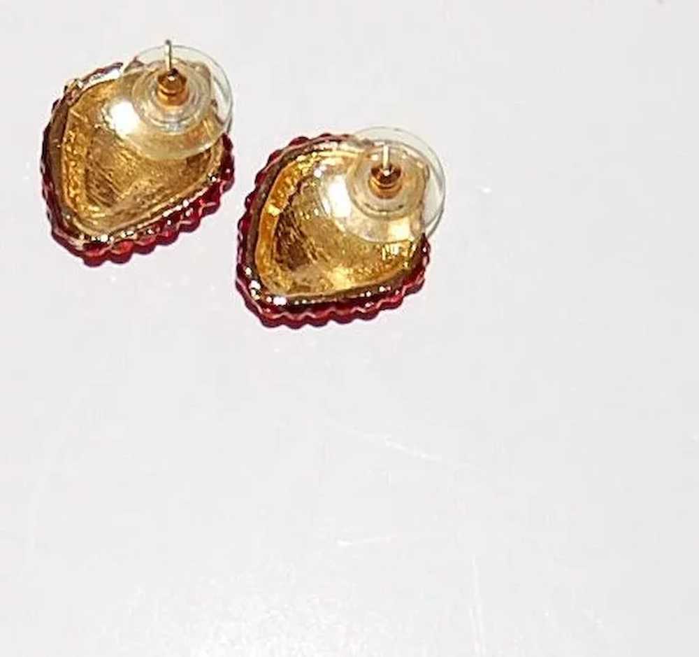 1980s Red Rhinestone Strawberry Enamel Earrings - image 2