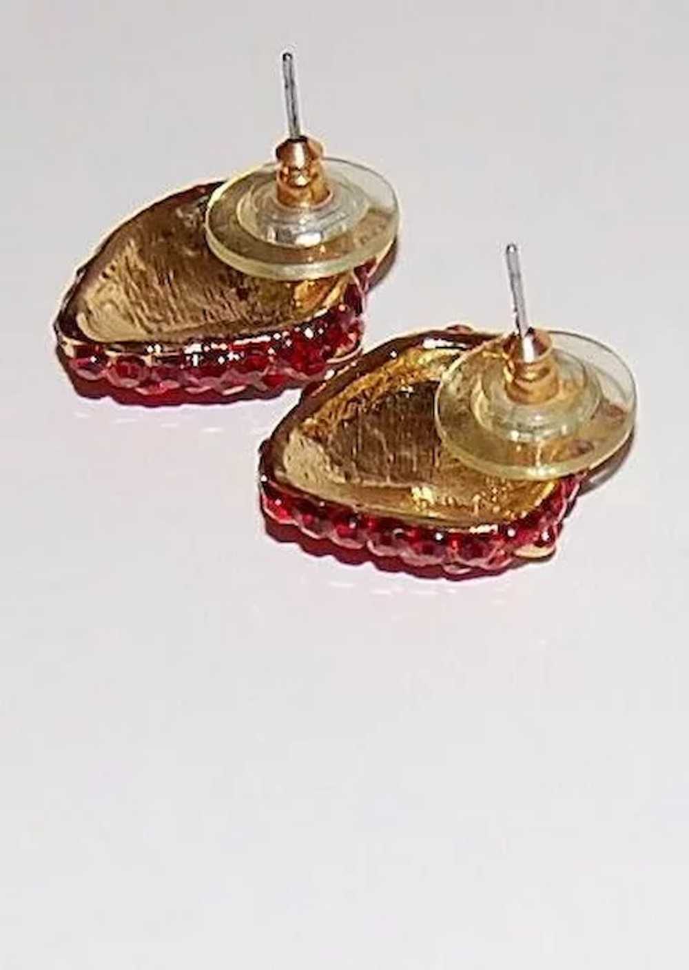 1980s Red Rhinestone Strawberry Enamel Earrings - image 3