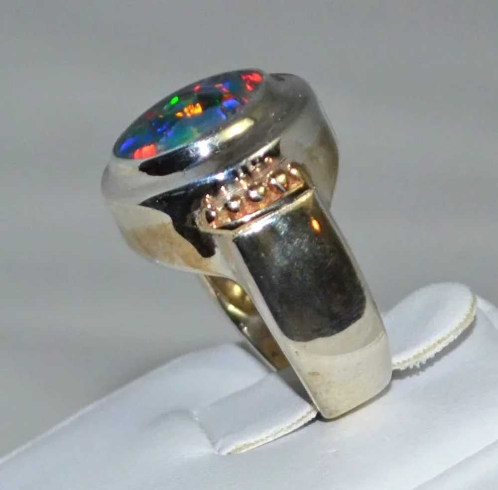 Sterling & 14K Gold Chunky Faux Opal Ring - image 3