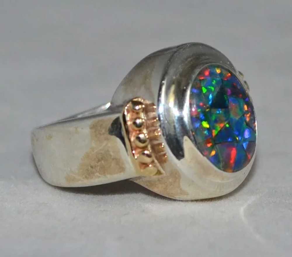 Sterling & 14K Gold Chunky Faux Opal Ring - image 5