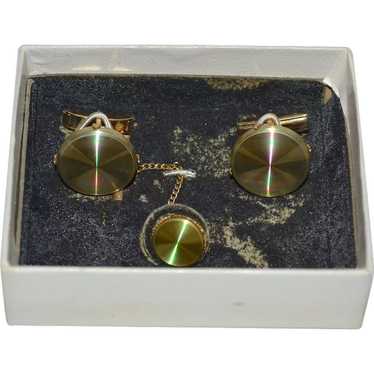 1960s Diffraction Jewel Cuff Links & Tie Tac Set … - image 1