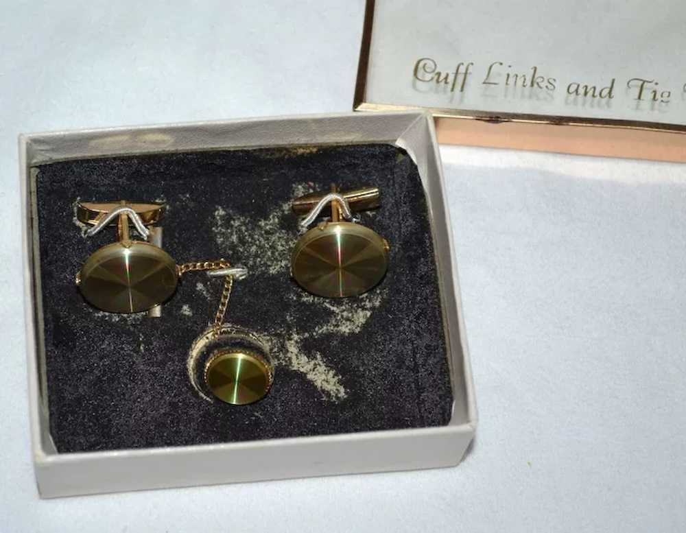 1960s Diffraction Jewel Cuff Links & Tie Tac Set … - image 4