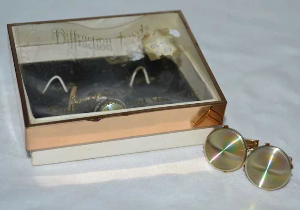 1960s Diffraction Jewel Cuff Links & Tie Tac Set … - image 9