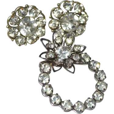 Darling Rhinestone Earrings & Matching Flower Broo