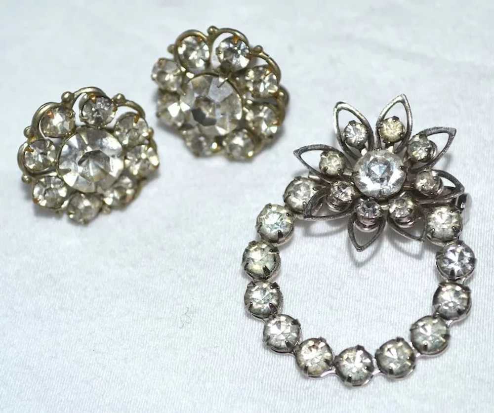 Darling Rhinestone Earrings & Matching Flower Bro… - image 2