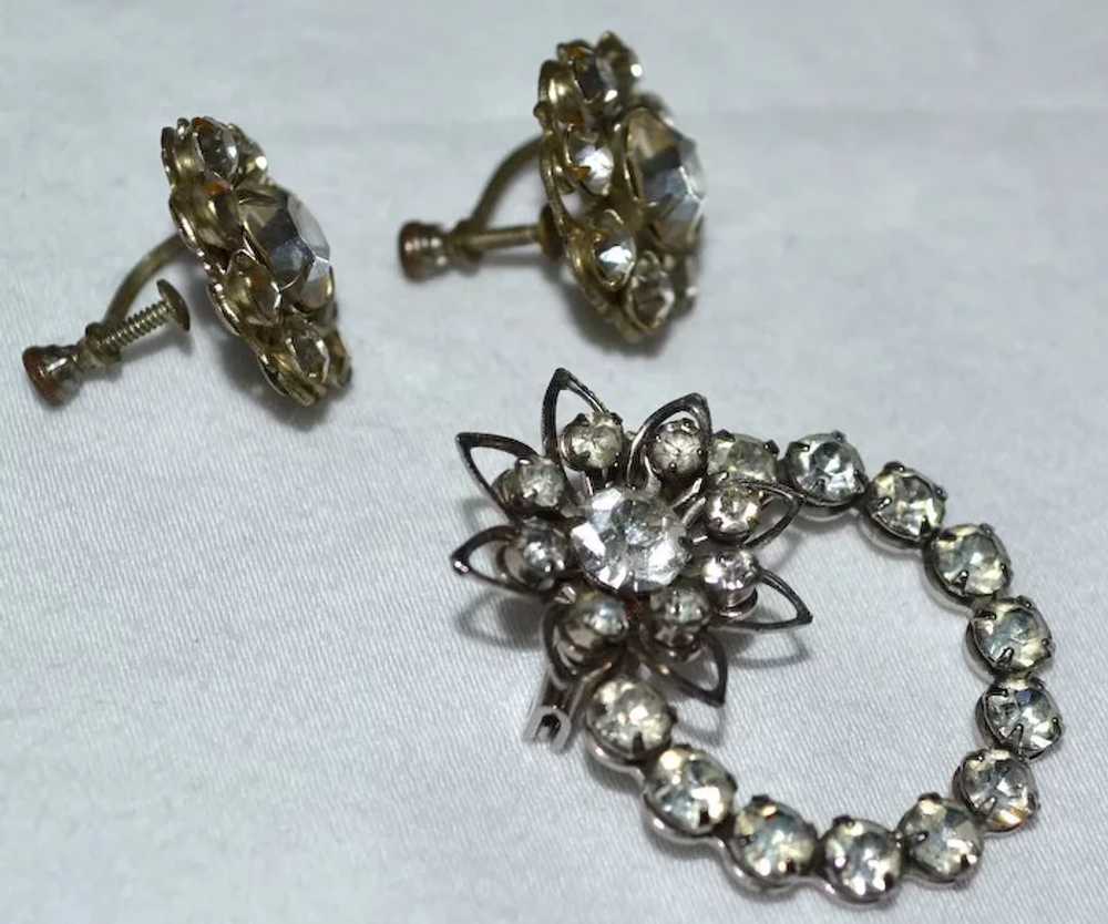 Darling Rhinestone Earrings & Matching Flower Bro… - image 3